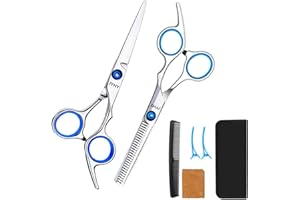 JYHY 6.0" professionale di taglio dei capelli forbici barbiere, assottigliamento set kit- Family capelli strumento di taglio, barbiere taglio dei capelli assottigliamento Texturizing, Azul/Argento