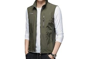 Herothorn Chalecos de pesca de secado rápido para hombre, chaquetas ligeras sin mangas con bolsillos con cremallera para viajes y senderismo