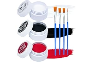 BIHIYII Face Paint Kit, Black White Red Face and Body Paint Set with 4 Brushes, Professional Cosmetic-grade Materials, Water Based, Easily Washable for Dead Vampire Halloween Makeup, Cosplay