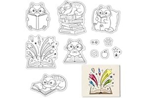 Tampons Transparents CRASPIRE Chats pour Carterie Décoration Scrapbooking, Timbre en Caoutchouc de Silicone de Chats de Lecture pour le Gaufrage de L'Artisanat de Décoration D'Album Photo