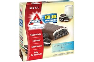 Atkins Advantage MEAL, Cookies n' Creme Bar, 5 Bars, 1.8 oz (50 g) Each
