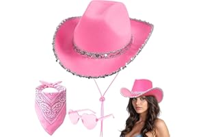 Aomig CowboyHut Damen Herren Fashion Westernhut Cowboyhüte Cowgrilhut Rockstar Randlose Hippie Herzförmige Brille Halstuch Wilder Westen Party Brillen Geburtstagsfeier Fasching Karneval Kostüm Party-A