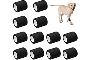 DAELESR 12 Rollen Selbstklebender Verband, 5 cm x 4,5 m Kohäsive Bandage, Vliesstoff Haftbandage, Elastische Klebebinde für Haustier Erste Hilfe Handgelenks Verstauchungen Schwellungen (Schwarz)