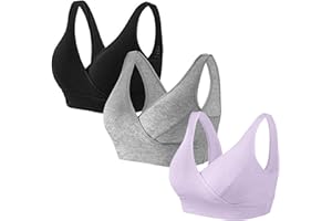 HBselect Cotton Nursing Bra 3 Pack Seamless Wireless Night Sleep Maternity for Breastfeeding with Removable