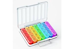 Zoksi Waterproof 7 Day Pill Organizer 4 Times a Day,Weekly Pill Box, Large Travel Daily Pill Case, Medicine Container with 28 Portable Compartments for Fish Oils（White）