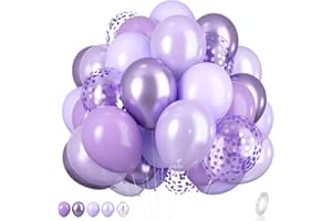 BIAPIAN Purple Party Balloons Set, 12inch Lavender Balloons Pastel Purple Lilac Balloons Purple Metallic Confetti Purple Balloons For Girls Birthday Baby Shower Bridal Wedding Party Decorations