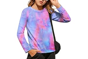 Arshiner Filles T-Shirt à Manches Longues Enfants Tie-Dye Sweatshirts Sport Décontracté Automne Hiver Top Manches Longues pour Fille 4-14 Ans