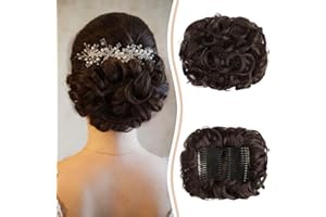 Sofeiyan Short Combs Messy Bun Hair Piece Wavy Curly Hair Extensions Bun Piece Drawstring Ponytail Chignon Combs Clip in Hairpieces for Women Darkest Brown Tends to Black