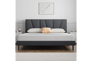 Molblly Bed Frame Small Double Upholstered Platform with Headboard and Solid Wooden Slats No Box Spring Needed Metal Platform,Underbed Storage Easy Assembly Small Double Bed Frame Dark Gray 120x190cm