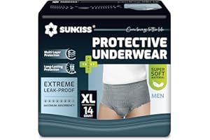 SUNKISS Sous-vêtements Incontinence Homme Slips Jetables Jour pour Adultes Culottes de Protection Masculines à Absorption Maxime Taille XL Gris 14 Unités