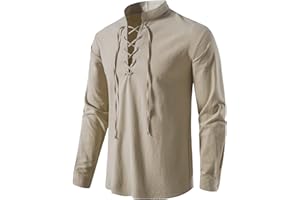 LucMatton Men Classic Lace Up Cotton Shirt Medieval Vintage Costume …
