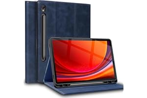 Gexmil Leder Hülle für Samsung Galaxy Tab S9 11 Zoll, S10 FE/S9 FE 10.9",mit Stylus Halter,Automatischer Schlaf/Aufwachen,Smart Folio Echtes Leder Hülle Einstellbarer Ständer,Blau