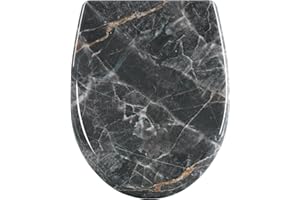 WOLTU Toilettendeckel mit Absenkautomatik Motiv, WC Sitz mit Schnellverschluss, Toilettensitz O Form, Klodeckel Klobrille, Montage von oben und unten, 175 kg belastbar, Duroplast, Stein, WS2961
