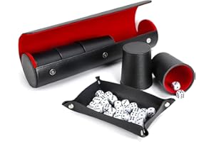 IMNBEST Dice Cup Set, 5X Leather Dice Cup + Transport Case Made of Faux Leather with Magnetic Closure for Playing Games, Yahtzee, Farkle, Party Favors