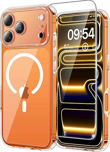 TAURI Magnetic for iPhone 17 Pro Max Case with HD Screen Protector [Compatible with MagSafe] Camera Lens Full Protection, Military-Grade Protection, Not-Yellowing Shockproof Phone Cover - Clear