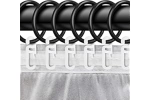 RHSEMI 70pcs Kunststoff Ringe mit Faltenleghaken,Kunststoff Gardinenringe für Universalband/Kräuselband 30 mm Innendurchmesser in der Farbe: Schwarz