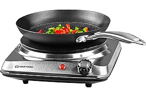 Daewoo Single Hot Plate Electric Hob – 1500W Portable Hob with Solid Heating Ring, Ideal for Students, Caravans, Camping, Holiday Homes & Small Kitchens