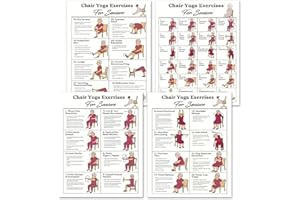 XHEANXU 4 PCS Elderly Yoga Poses Poster, Chair Yoga Exercise Posters, Weight Loss Chart, Comfortable Seated Workout Guide Wall Charts, Easy to Follow Senior Fitness Poses for Home Use, Gift for Older Adults
