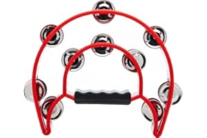 Musfunny Half Moon Tambourines for Adults: Hand Tambourine Cutaway with Double Row Jingles Bell - Hand Held Percussion Musical Instrument for Church Party Singers Bands Music Education