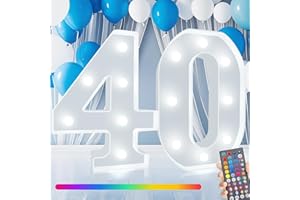 ROMULI Color Changing Light Up Numbers, 34 Colors Led Marquee Number Lights Sign for 40th Birthday Party Wedding Anniversary Backdrop Decor Battery Operated Number (40)