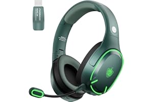 PHOINIKAS Casque Bluetooth, 2.4Ghz Casque Gaming sans Fil, Bluetooth pour Téléphone/Ordinateur Portable, Dongle 2.4Ghz pour PC/PS4/PS5/TV/Switch, Micro Antibruit, Batterie 30 H, Lumière LED