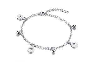 JewelryWe Schmuck Damen Armband Fußkette, Liebe Herz Glöckchen Charm Armkette Fußkettchen, Edelstahl, Silber Rosegold