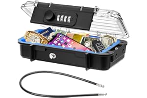 LUROON Portable Safe Box Waterproof Combination Security Case Lock Box with Code Anti-Theft Mini Travel Safe with Removable Wire Rope for Travel, Beach,Hotel,Car,Home,Office