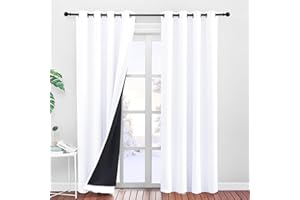 PONY DANCE Rideau Occultant Blanc - Rideaux 100% Lumière Bloquer Isolation Thermique Anti Froid Draperies à Oeillets pour Chambre/Salon Décoration de Fenêtre, 2 Pièces, Largeur 140x240cm Hauteur