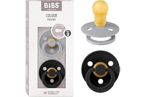 BIBS Colour Smoczek, 2 szt., Bez BPA, Okrągły kształt gumowej główki. Lateks z kauczuku naturalnego, Rozmiar 3 (od 18 miesięcy), Cloud/Black