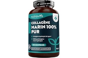 Collagene Marin Hydrolysé 1200mg de Type 1-120 Comprimés de Collagène Marin pour 2 Mois, Peptides de Collagène Hydrolysé - Marine Collagen de Nutravita