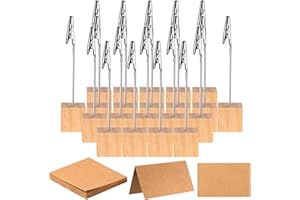 BNNRJIA 21 Wood Place Card Holders with Alligator Clip,Photo Holders for Tables,Photo Clips for Table Number Stand Memo Holder Clip and Crocodile Clips for Table Numbers Name Signs+30 Place Cards for Tables