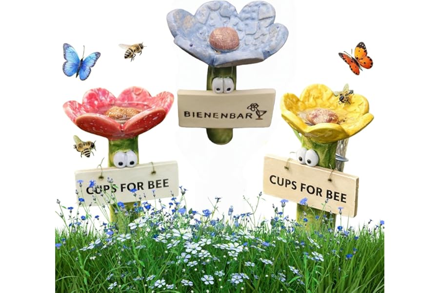 3PCS Flower-Shaped Bee Waterer,Hygienic Outdoor Drinking Cups for Pollinators,Colorful Butterfly Watering Stations for Lawn,Farm,Patio and Garden,Wild Bees Drinker,Bee Bath,Cups for Bees