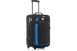 ATX LUGGAGE EST. 1991 ATX Luggage 55x35x20cm Cabin Suitcase-Lightweight Softshell Carry-ons Approved for Ryanair EasyJet British Airways with 2 Wheels and Built-in Combination Lock (Black/Blue, 48 Liter)