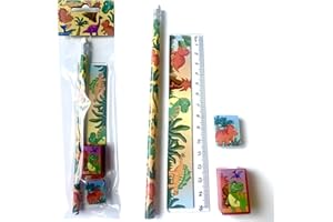 ‎CARPETA Carpeta Schreibset * DINOSAURIER * in Geschenkverpackung | 4-teilig mit Bleistift, Lineal, Anspitzer und Radierer| für Schule und Kindergarten | Dino Mitgebsel Kinder Kindergeburtstag