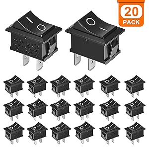 XCOZU 20pcs On Off Rocker Switch,Mini SPST Toggle Switch 2 Pin 2 Position AC 10A/125V 6A/250V,Inline Press Button Rocker Switch for Car Auto Boat Household Appliances Black