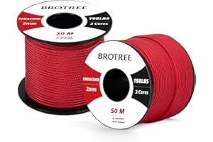 Brotree Paracorde 2mm 30M Corde 100% Nylon 3 Brins Type I pour Extérieur, Artisanat, Bricolage - 90 kg Charge de Rupture (Rouge)