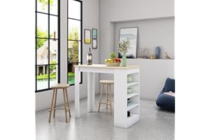 Senvoziii Bar Table, Narrow Rectangular Bar Table, Pub Dining High Table with 4-Tier Storage Shelf, Kitchen Table for Kitchen, Dining Room, Living Room, White+Oak