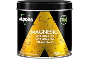 ALDOUS BIO Citrato de Magnesio 1500 mg - 200 Cápsulas - Magnesio Puro 450mg + Vitamina C, B6, B5 Dosis Diaria - Alta Biodisponibilidad - Vitaminas para el Cansancio y Fatiga - ALDOUS