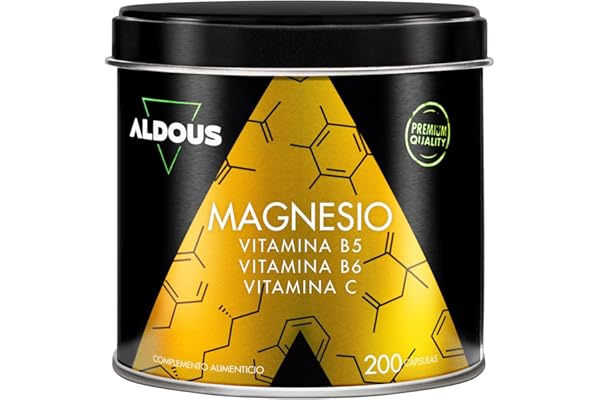 Citrato de Magnesio 1500 mg - 200 Cápsulas - Magnesio Puro 450mg + Vitamina C, B6, B5 Dosis Diaria - Alta Biodisponibilidad - Vitaminas para el Cansancio y Fatiga - ALDOUS
