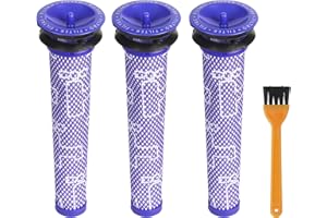 BOZKAA 3 Stück waschbares Vormotor-Stickfilter-Zubehör für Dyson V6 V7 V8 DC58 DC59 DC61 DC62 DC74 Staubsaugerzubehör mit Reinigungsbürste
