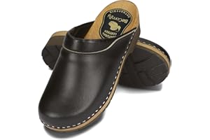 BeComfy Sabots en Cuir pour Femmes avec Semelle en Bois Noir Bleu 35-41 EU