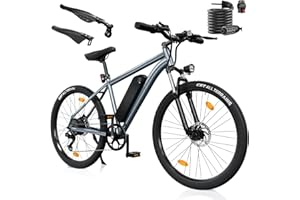 ‎FINBIKE Finbike E Bike mit USB-Slot, 26" Elektrofahrrad Abnehmbarer 10400mAh Akku,7-Gang Pro,3.5H Schnellladung,5 Fahrmodi,E-Mountainbike Reichweite Max 100km,250W Electric Fahrrad Herren Damen