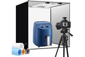 Fotostudio, Heorryn 60 x 60 x 60cm Tragbare Faltbares Lichtzelt Kit mit 198 Dimmbare LED-Beleuchtung und 5 Farbhintergründen für die Fotografie