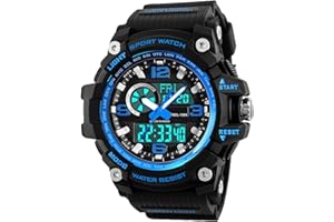BHGWR - Reloj deportivo para hombre, 5 ATM, resistente al agua, digital, con cuenta regresiva/temporizador/alarma, LED analógico, resistente a los golpes, color azul por BHGWR