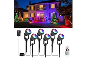 NATPOW Garden Lights Mains Powered, RGB Landscape Spot Lights with Remote Control 16 Colors Changing LED Spike Light with Adapter, IP65 Waterproof for Outdoor Christmas Decorations, Yard, Pathway