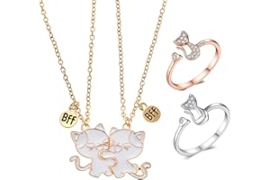VYNZOR 2 colliers d'amitié avec pendentif en forme de chat,Collier Amitié,Meilleur Ami Collier Magnétique Collier d Amitie Bff Collier Pour Sœurs Cadeaux D'anniversaire de Noël,Avec chat forme bagues
