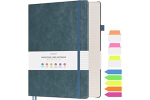 OFFIGIFT College Ruled Notebook, Large A4 Hardcover Leather Journal, 312 Numbered Pages Writing Journal, 100gsm No Bleed Paper, Lined Journal Notebook for Women Men School Office, Grey Blue