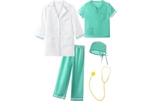 ReliBeauty Disfraz Medico Niños Enfermera Enfermero Disfraz Docrora Niña y Niño 10 años, 140