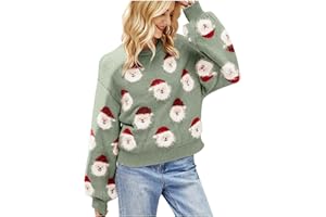 QWUVEDS Pullover Weihnachten Beste Freundin Geschenke Weihnachten Weihnachtspullover Damen Pullover Gestrickte Christmas Weihnachtsmann Rundhalsausschnitt Drucken Lange Sleeve Weihnachten Sweatshirt