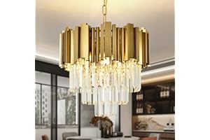 AOOCHOK Modern Kristall Kronleuchter Gold Pendelleuchte, Klein Kristall Hängeleuchte, Häengelampe für Eingang, Flur, Balkon, Veranda, Restaurant, Türöffnung, E27 x 3, Φ40cm